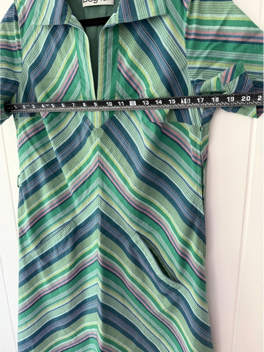Bogner Striped Short Sleeve Dress Size M Green Blue Cotton Viscose - Picture 5 of 9